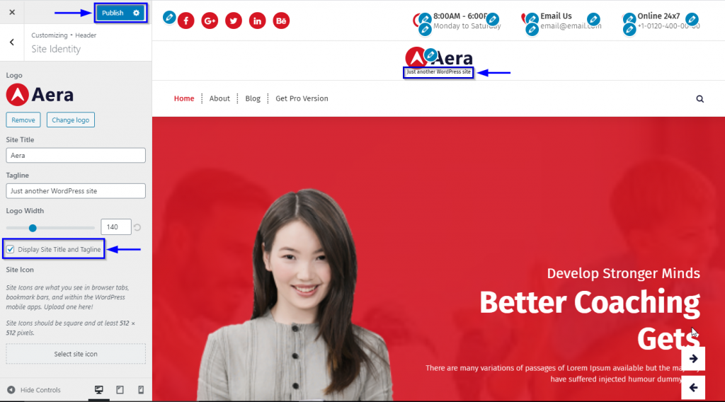 Header Section Setup In Aera Lite Help Nayra Themes